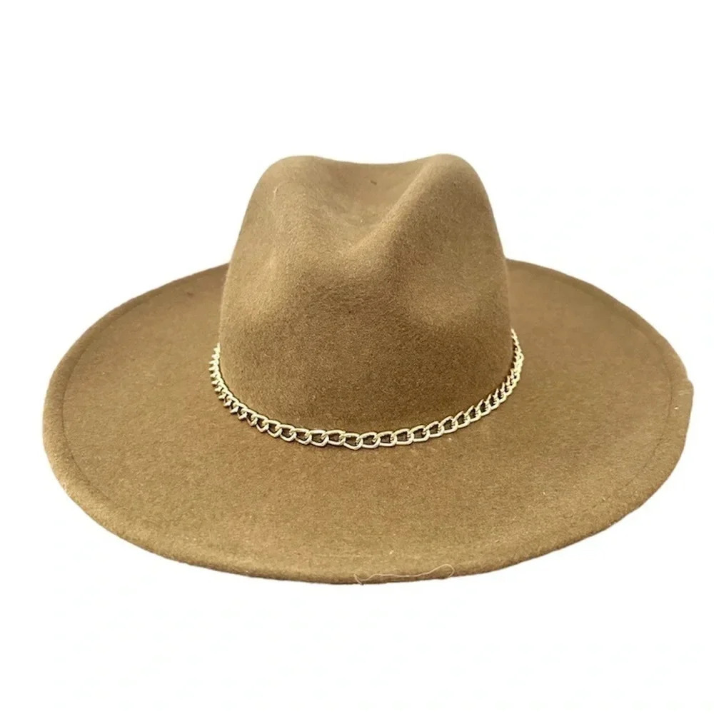 Steve Madden Green Women's Felted 100% Wool Metal Chain Trimmed Fedora Hat NWT